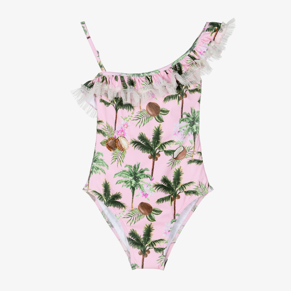 Selini Action-Girls Pale Pink Coconut Print Swimsuit with Ruffles | Childrensalon Outlet
