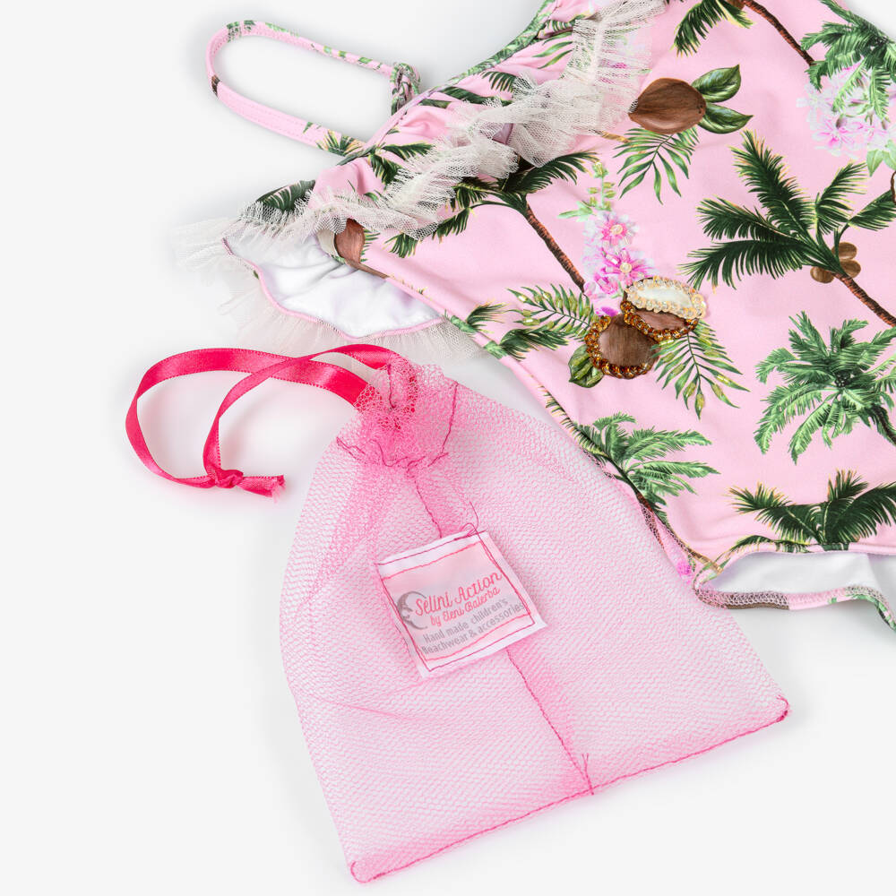 Selini Action-Girls Pale Pink Coconut Print Swimsuit with Ruffles | Childrensalon Outlet