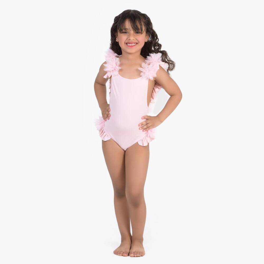 Selini Action-Girls Pale Pink Ruffle & Tulle Flower Swimsuit | Childrensalon Outlet
