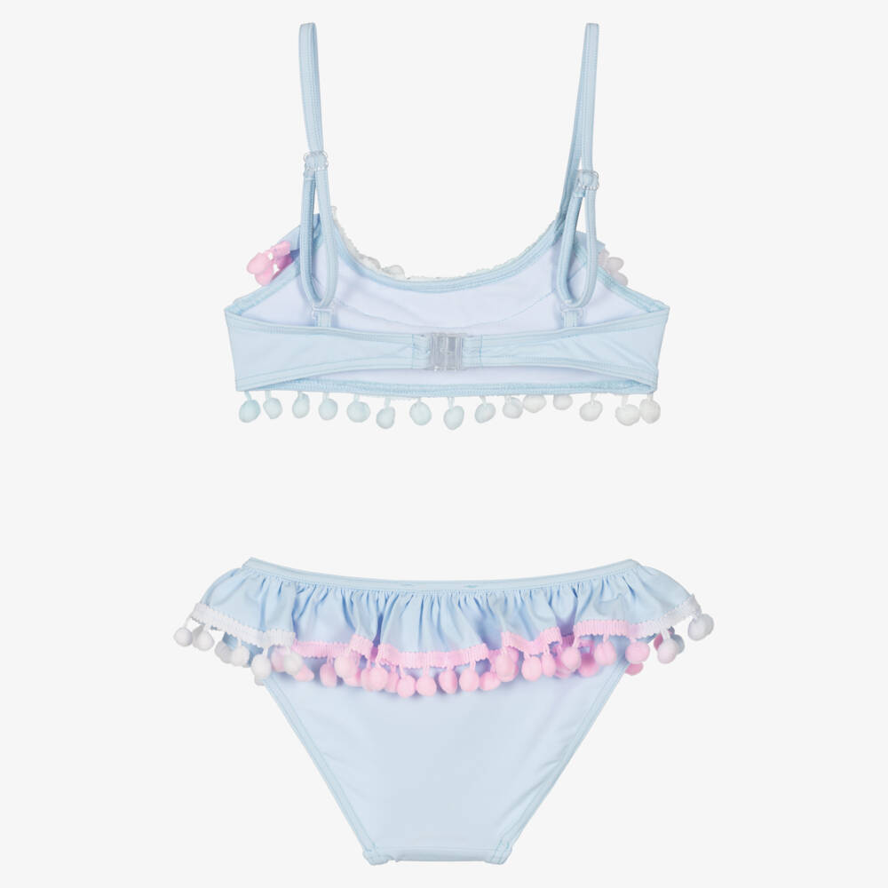 Selini Action-Girls Pastel Blue Bikini with Pom-Pom Trim | Childrensalon Outlet