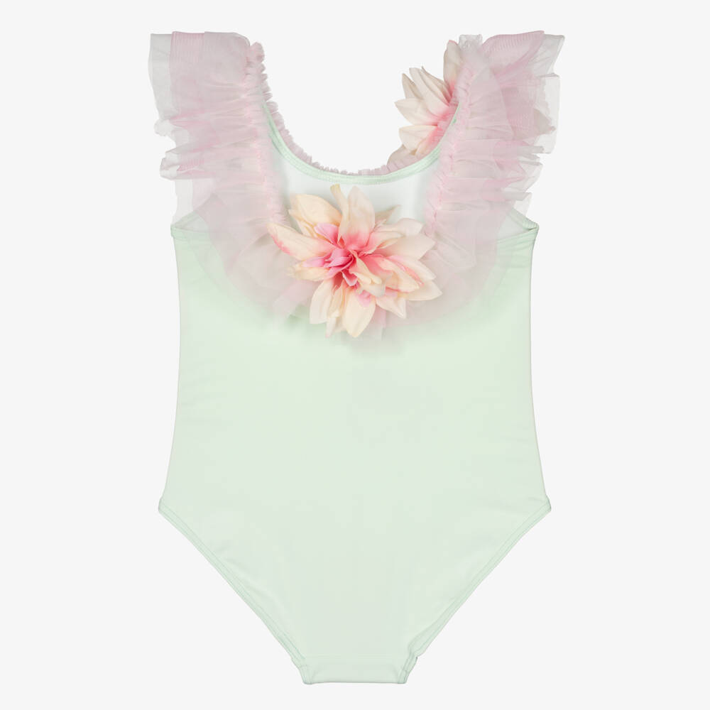 Selini Action-Girls Pastel Green Tulle Ruffle & Flower Swimsuit | Childrensalon Outlet