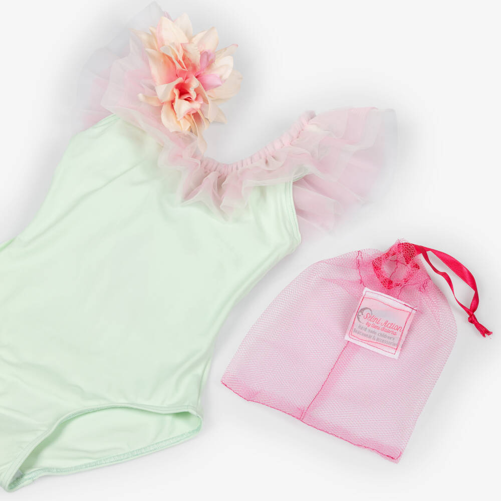 Selini Action-Girls Pastel Green Tulle Ruffle & Flower Swimsuit | Childrensalon Outlet
