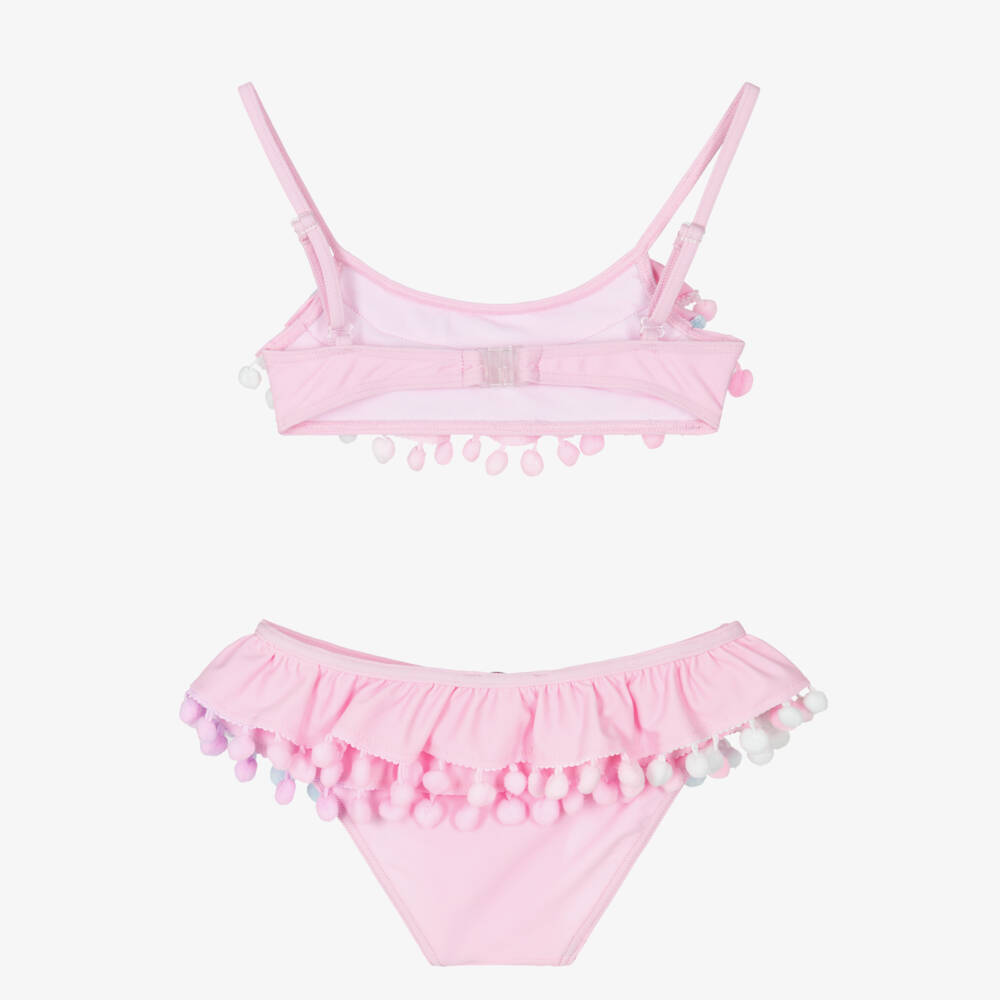 Selini Action-Girls Pastel Pink Bikini with Pom-Pom Trim | Childrensalon Outlet