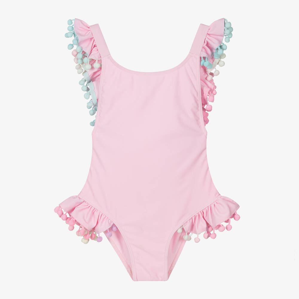 Selini Action-Girls Pastel Pink Pom-Pom Swimsuit | Childrensalon Outlet