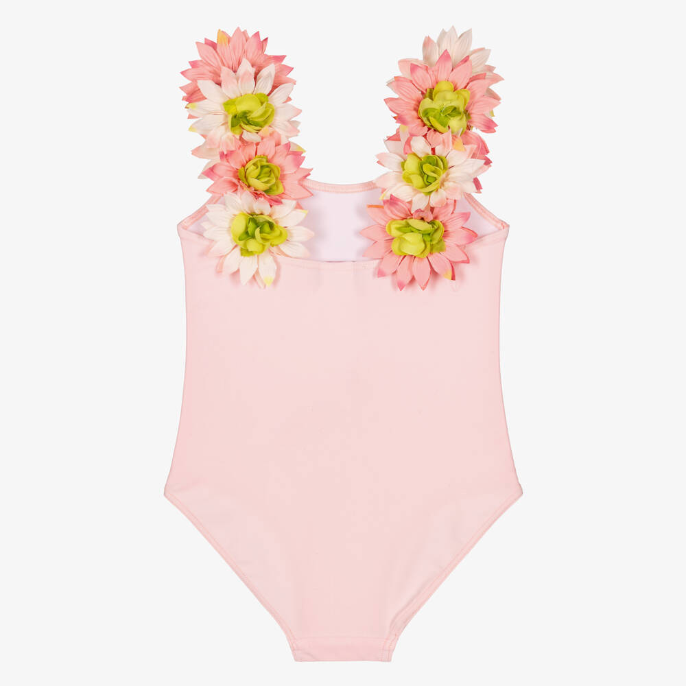 Selini Action-Girls Pastel Pink Swimsuit with Flower Trim | Childrensalon Outlet