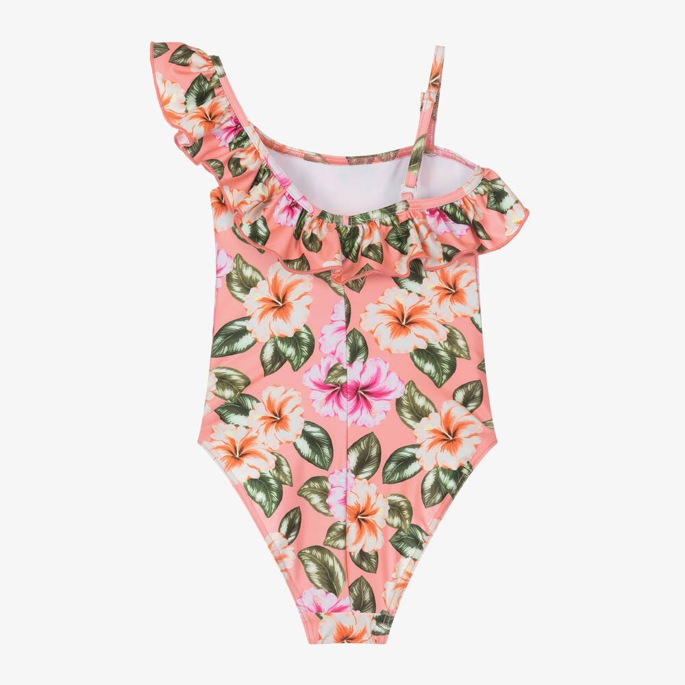 Selini Action-Girls Pink Beaded Floral Ruffle Swimsuit | Childrensalon Outlet