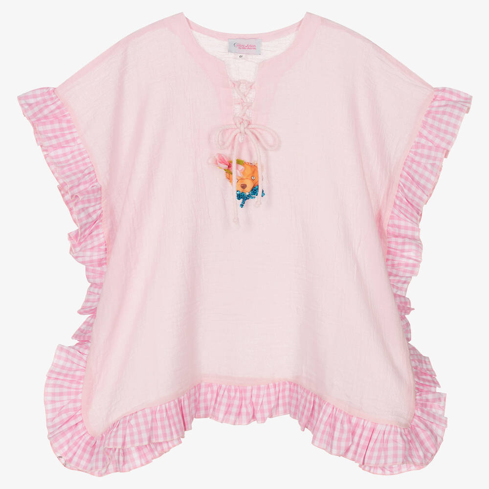 Selini Action - Розовый кафтан из марлевого хлопка с медвежонком | Childrensalon