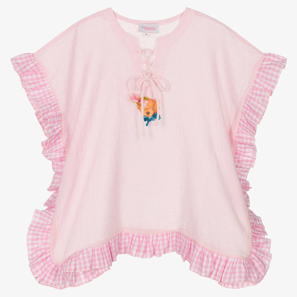 Selini Action - Rosa Teddy-Kaftan aus Käseleinen | Childrensalon