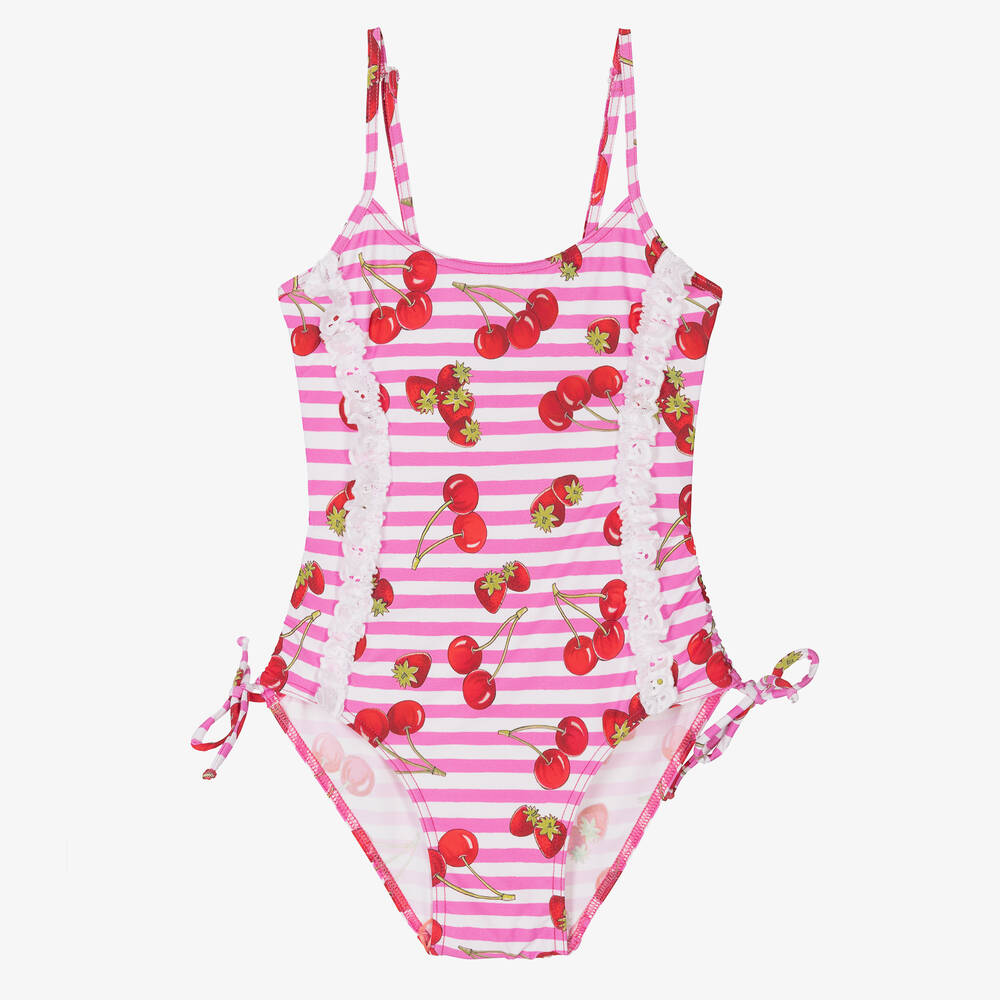 Selini Action - Girls Pink Cherries Swimsuit | Childrensalon