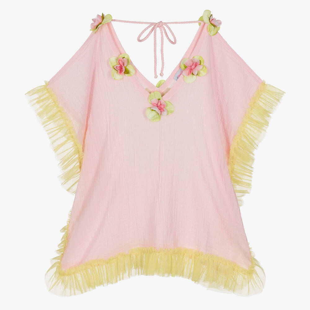 Selini Action-Girls Pink Cotton Flower Kaftan  | Childrensalon Outlet