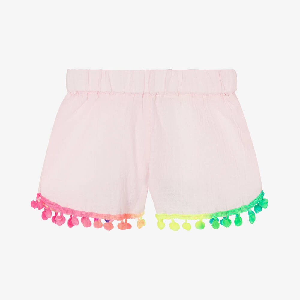 Selini Action - Girls Pink Cotton Pom-Pom Shorts | Childrensalon