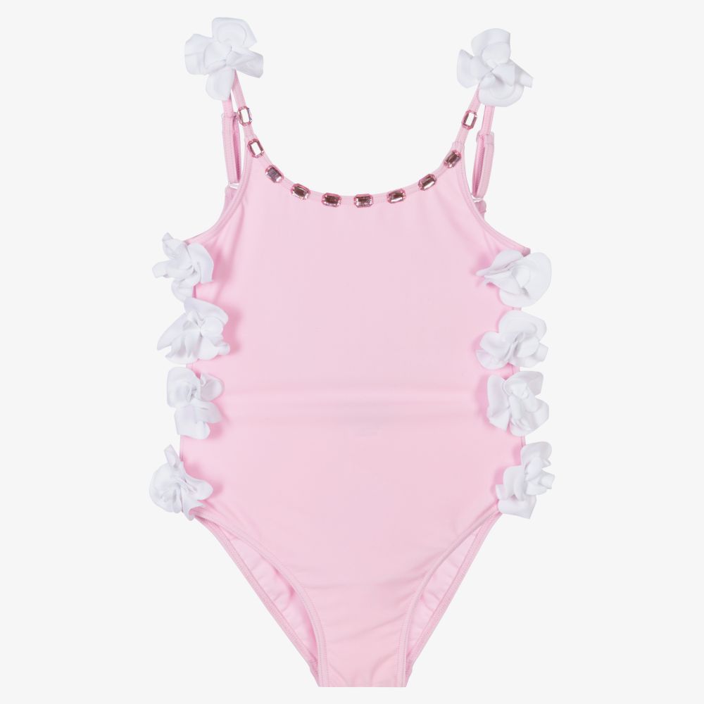 Selini Action - Girls Pink Floral Swimsuit | Childrensalon