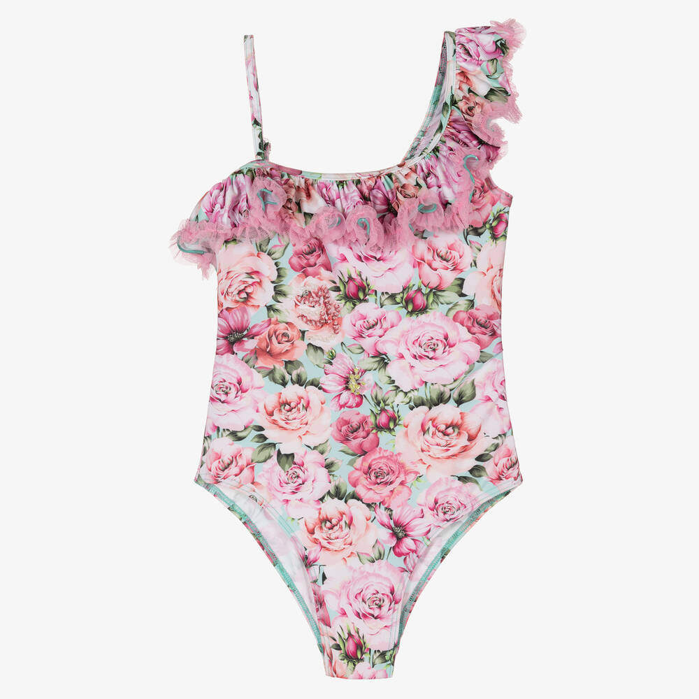 Selini Action - Girls Pink Floral Swimsuit | Childrensalon