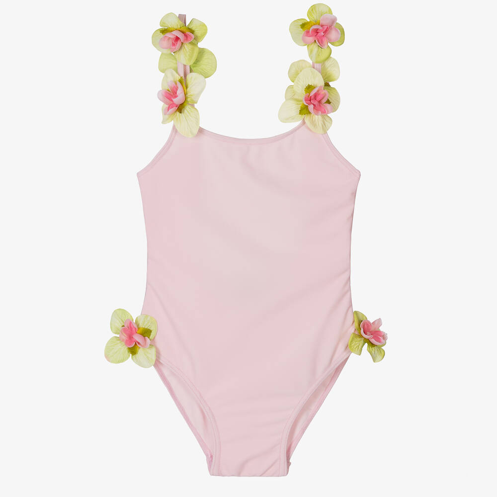 White swimsuit with pink flowers store