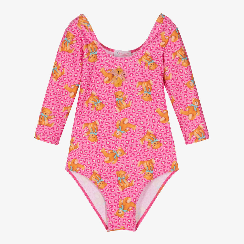 Selini Action - Girls Pink Leopard & Bear Print Swimsuit | Childrensalon