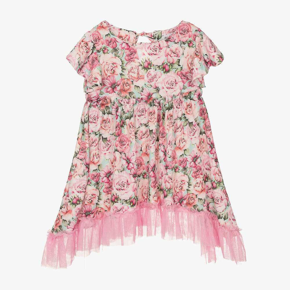 Selini Action - Robe rose à imprimé roses fille | Childrensalon