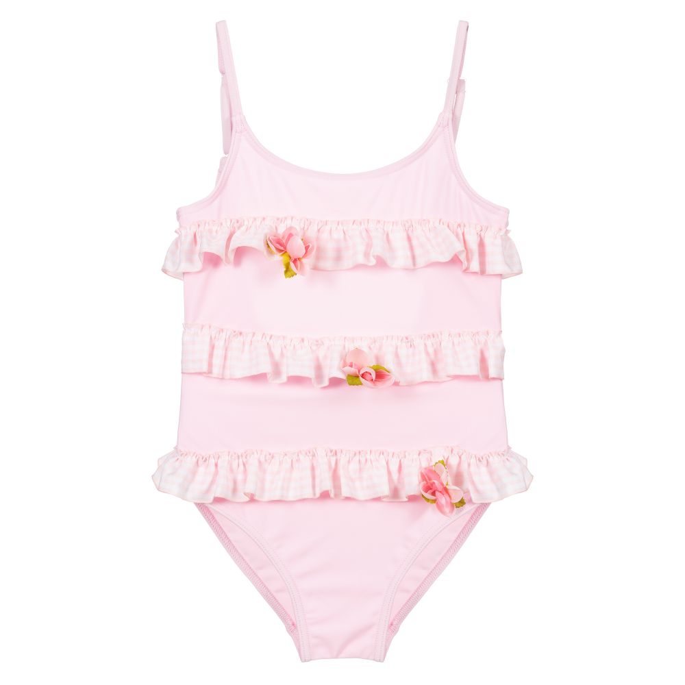 Selini Action - Girls Pink Ruffle Swimsuit  | Childrensalon