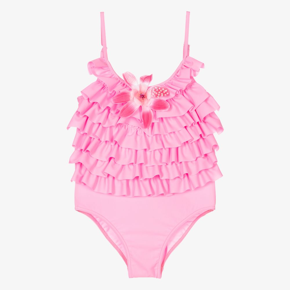 Selini Action - Girls Pink Ruffle Swimsuit | Childrensalon