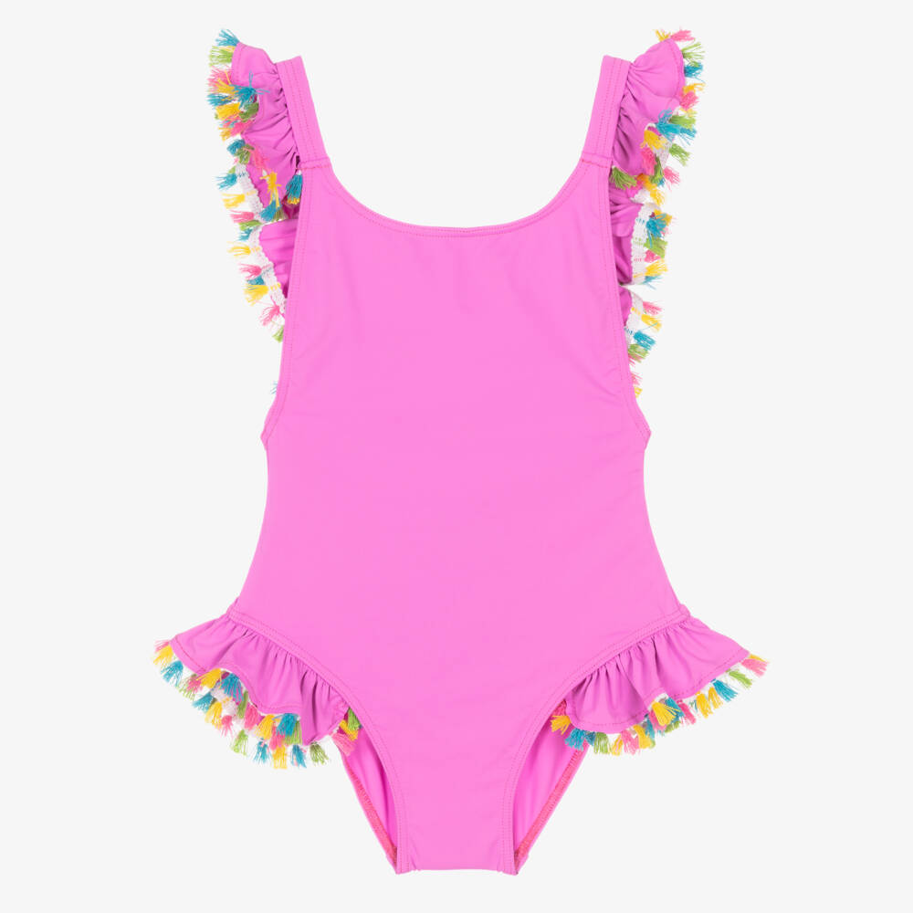 Selini Action-Girls Pink Ruffle Swimsuit with Colourful Tassels | Childrensalon Outlet
