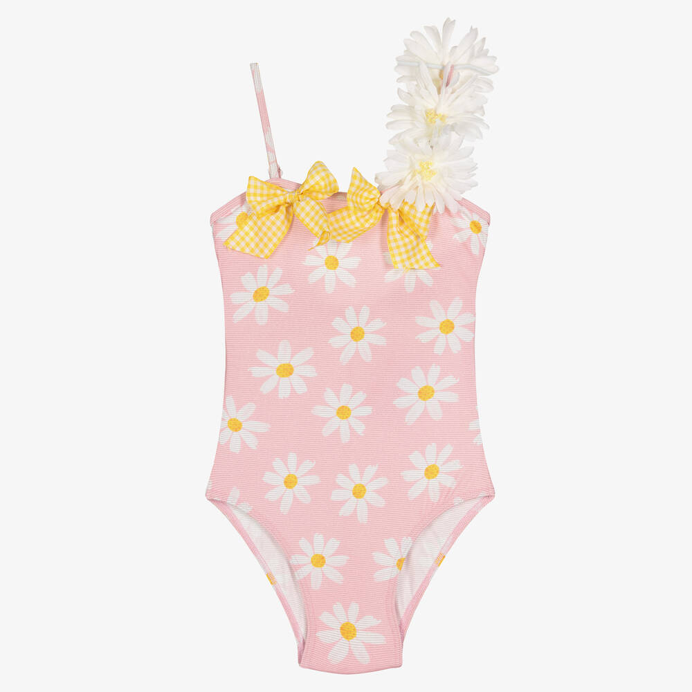 Selini Action - Girls Pink Sparkle Daisies Swimsuit | Childrensalon