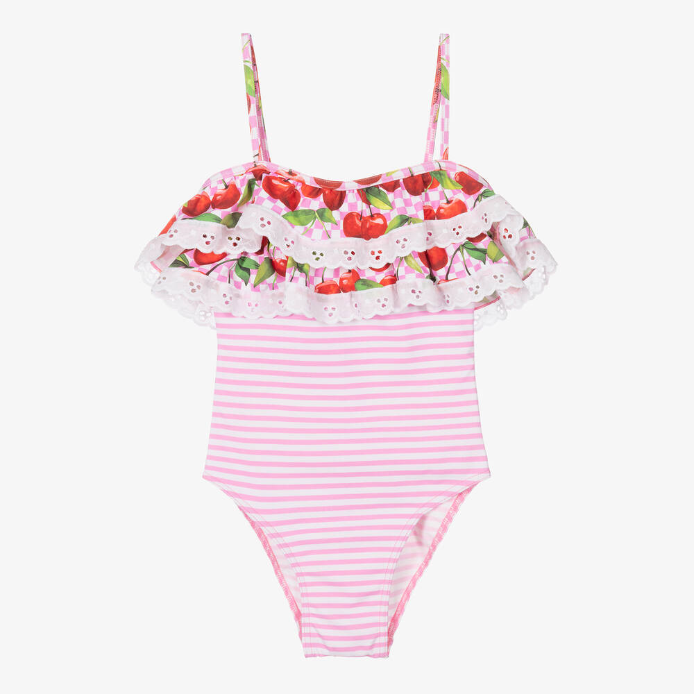 Selini Action - Girls Pink Striped Swimsuit | Childrensalon Outlet