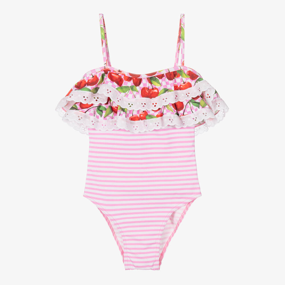 Selini Action - Girls Pink Striped Swimsuit | Childrensalon