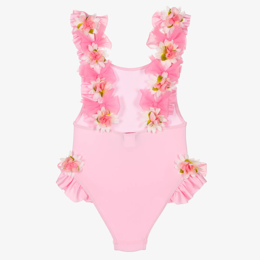 Selini Action-Girls Pink Swimsuit with 3D Flowers & Tulle Bows | Childrensalon Outlet
