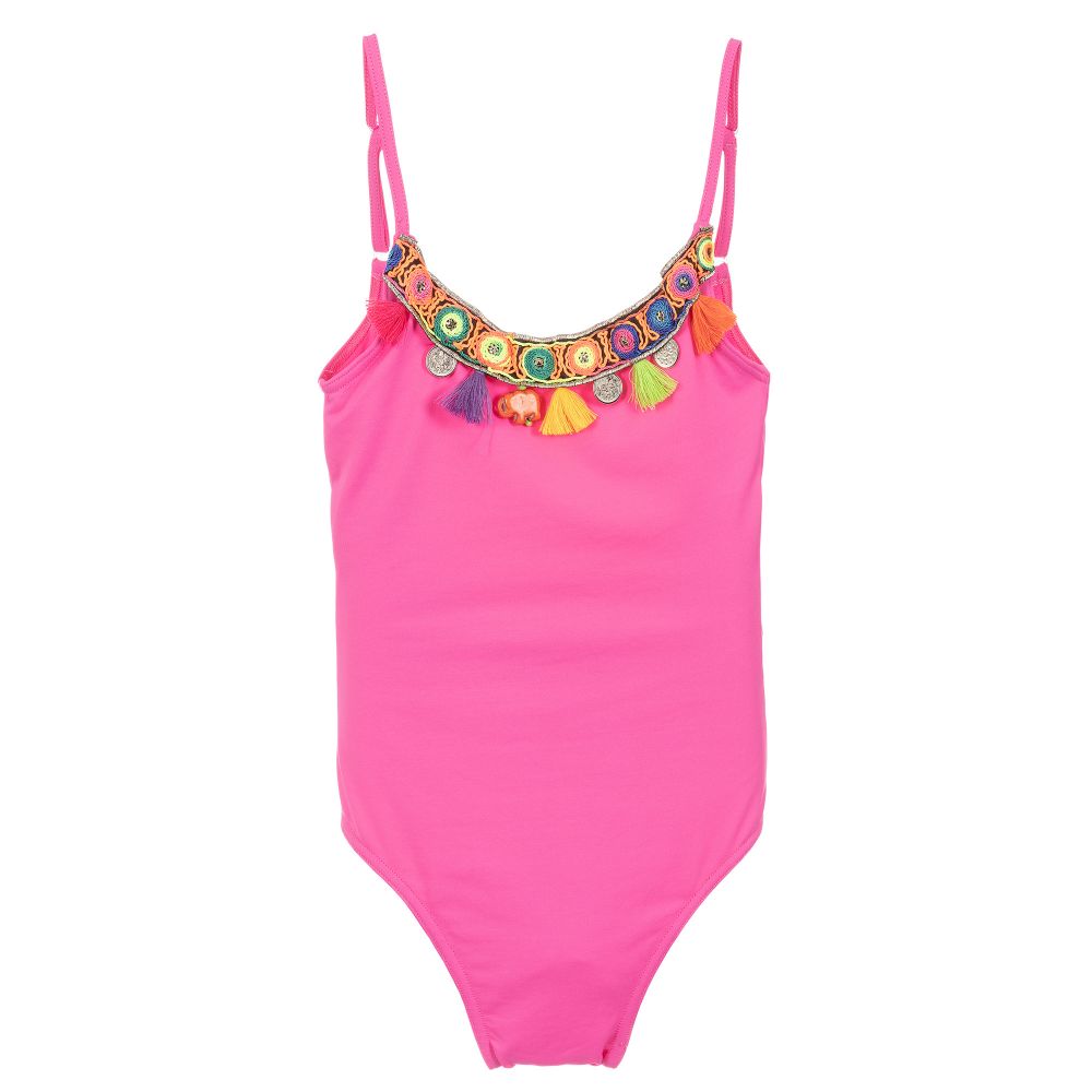 Selini Action - Girls Pink Tassel Swimsuit | Childrensalon