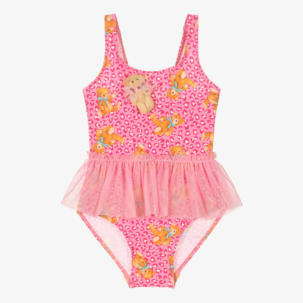 Selini Action - Girls Pink Teddy Bear Tutu Swimsuit | Childrensalon