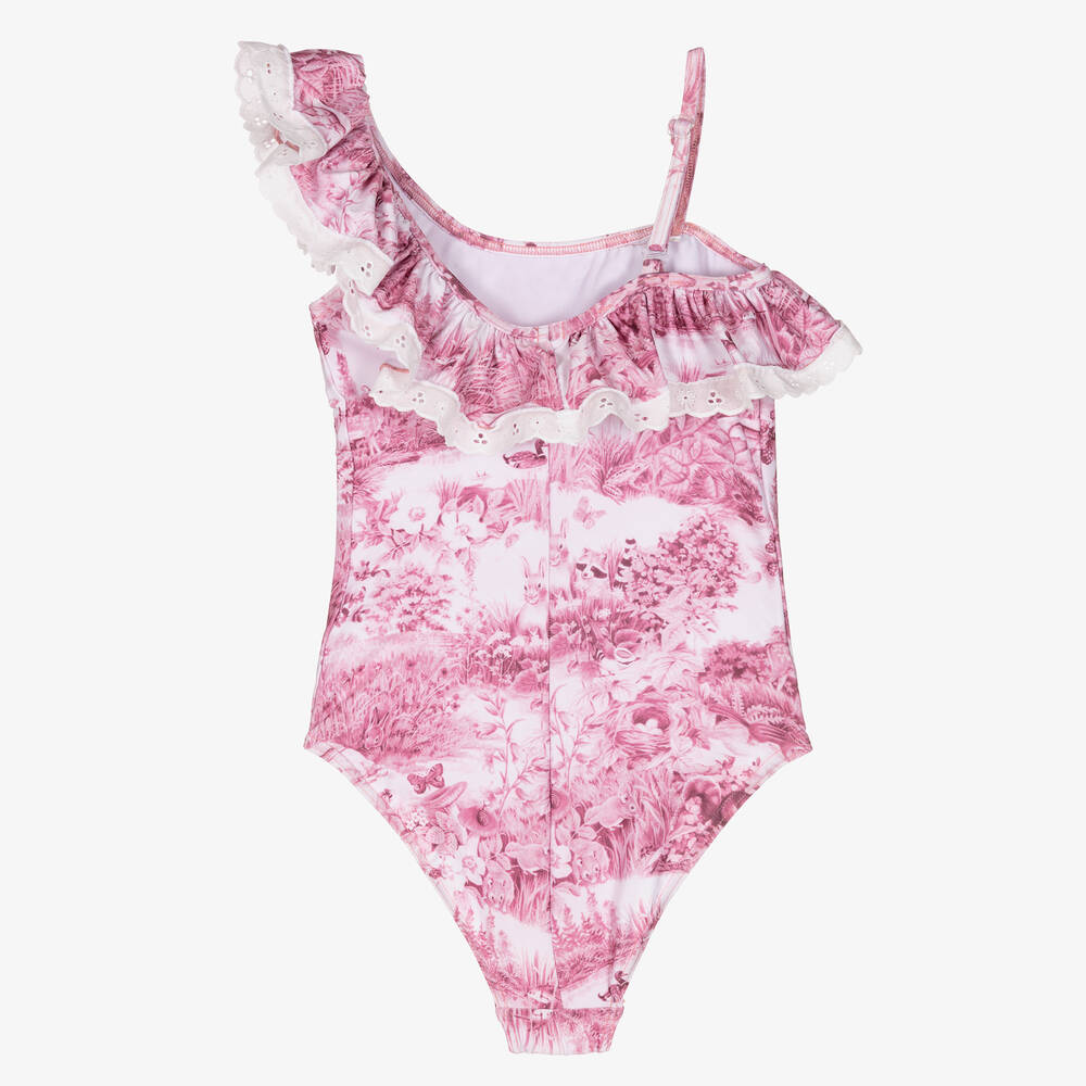 Selini Action-مايّو لون زهري وأبيض بطبعة توال دي جوي للبنات | Childrensalon Outlet