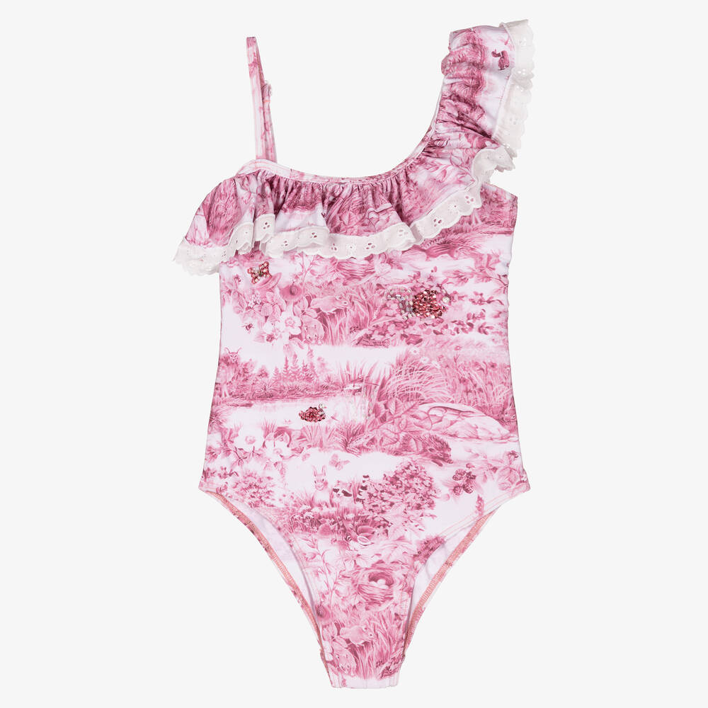 Selini Action - Maillot de bain rose toile de Jouy | Childrensalon