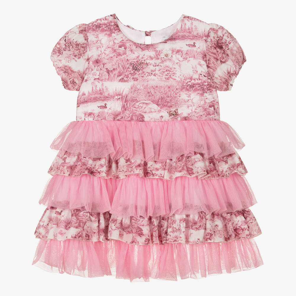 Selini Action - Robe rose toile de Jouy et tulle | Childrensalon