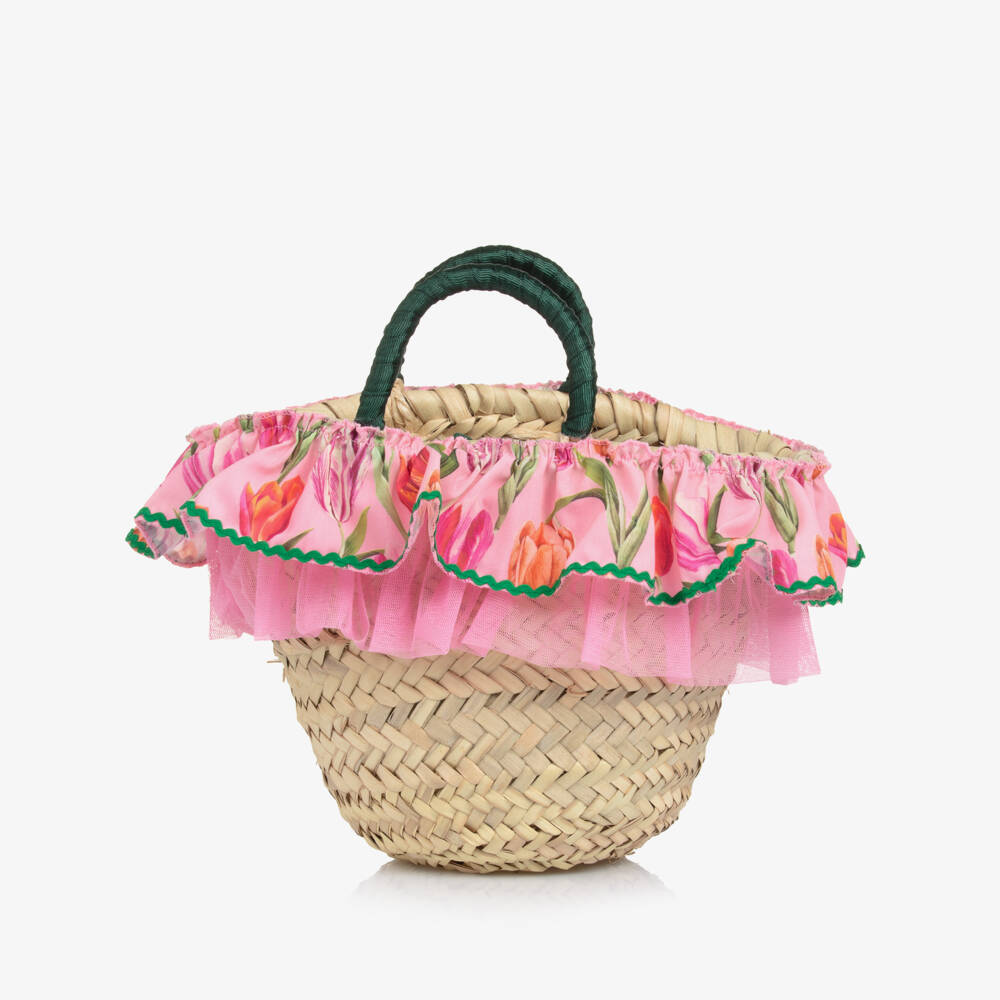 Selini Action-Girls Pink Tulip Straw Satchel | Childrensalon Outlet
