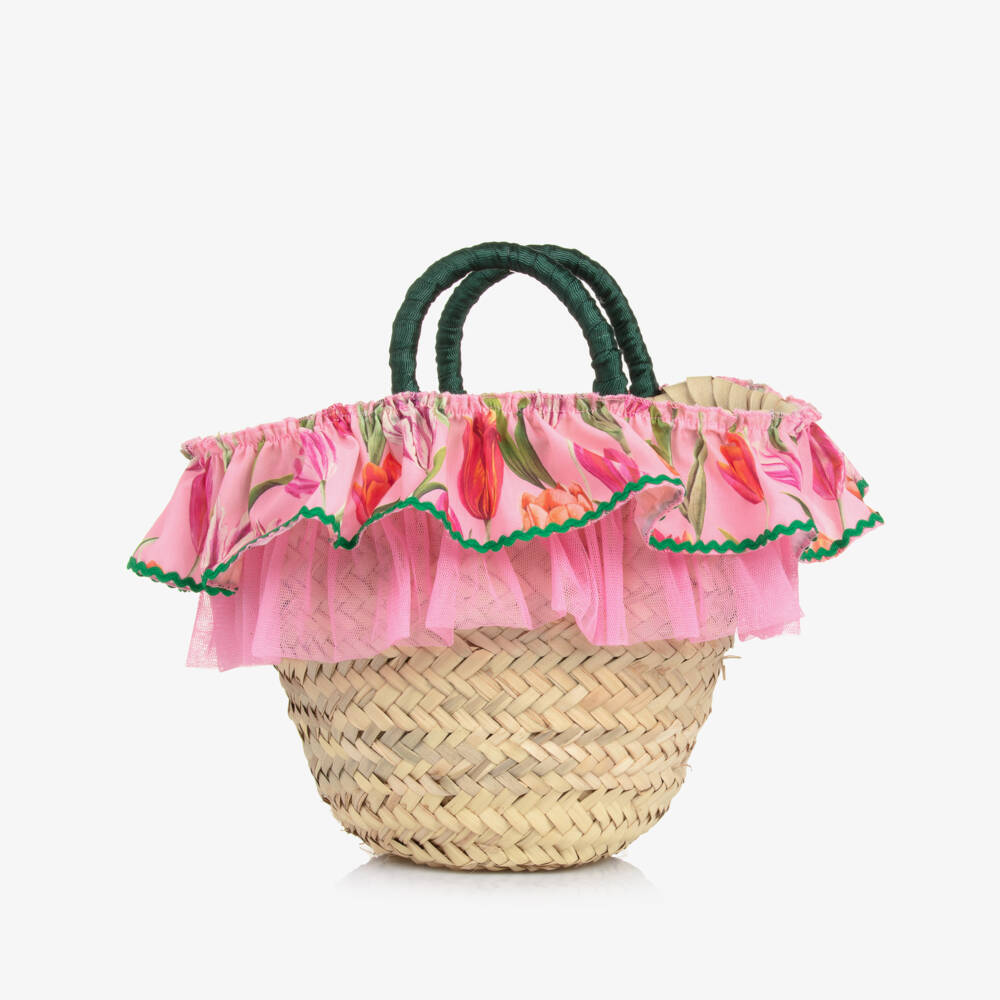 Selini Action-Girls Pink Tulip Straw Satchel | Childrensalon Outlet