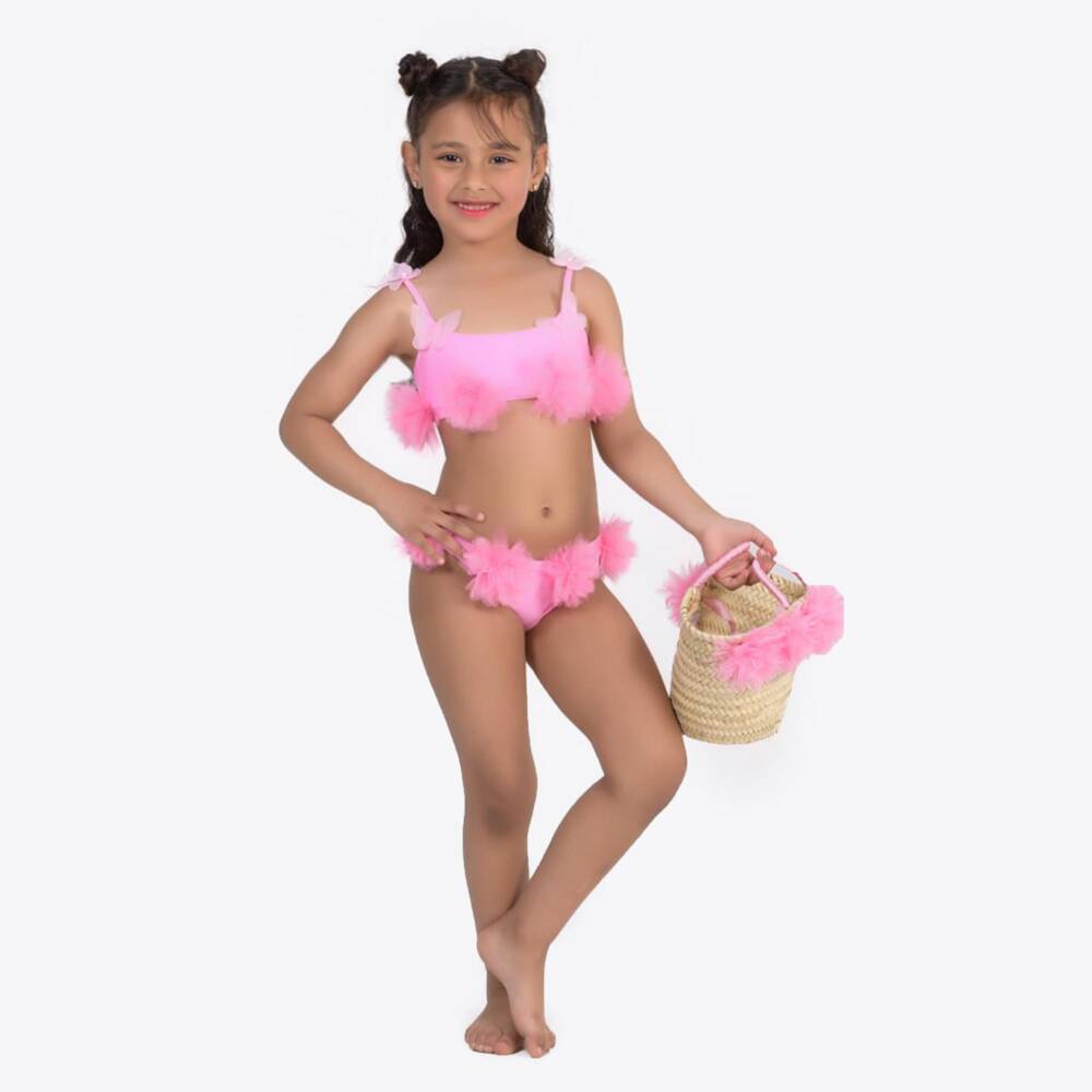Selini Action-Girls Pink Tulle Flower & Butterfly Bikini | Childrensalon Outlet