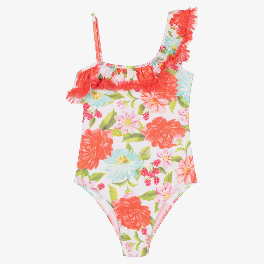 Selini Action - Girls Red Floral Swimsuit | Childrensalon