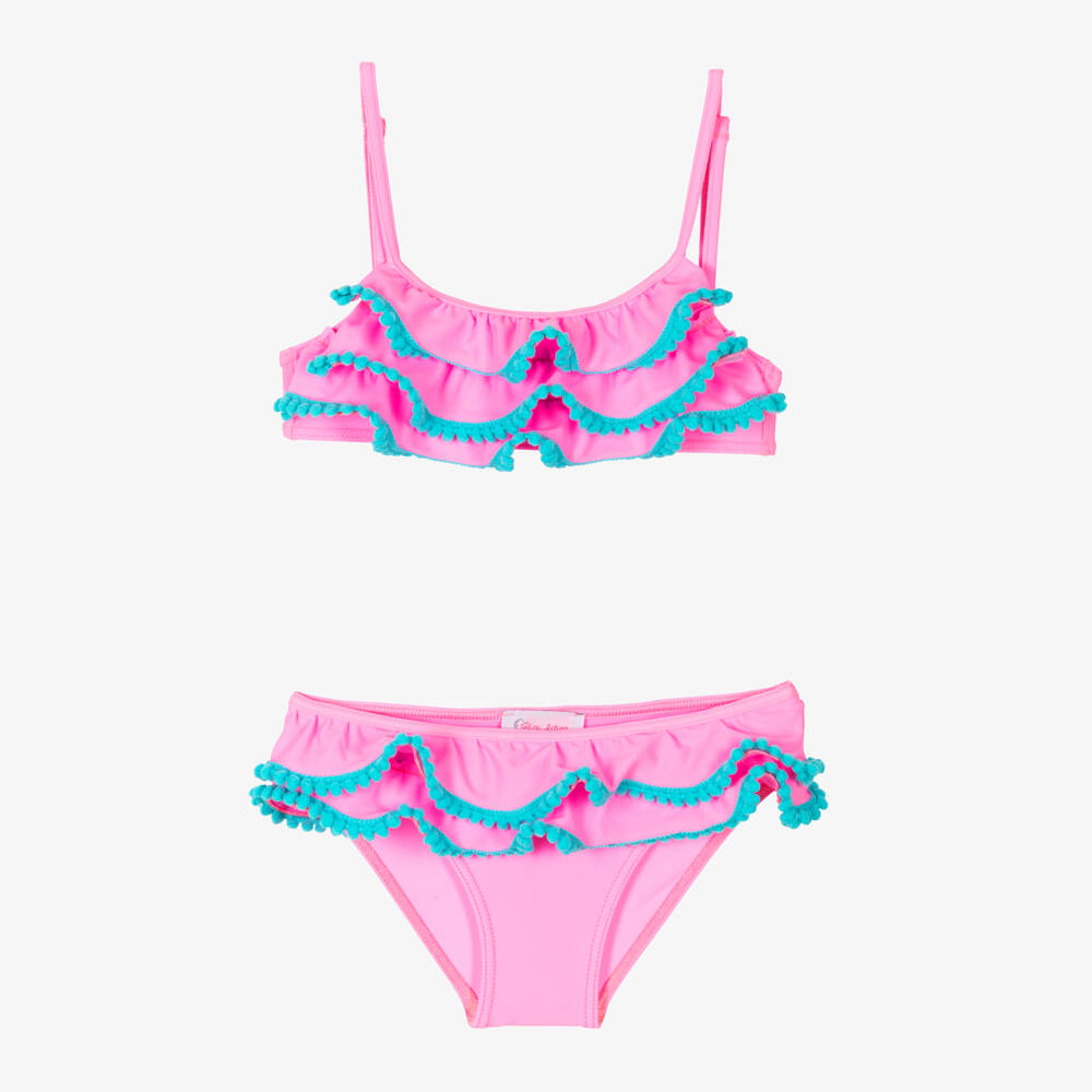 Selini Action-Girls Ruffled Pink Pom-Pom Swimwear | Childrensalon Outlet