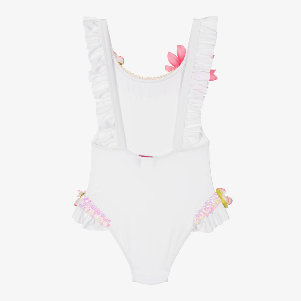 Selini Action-Girls Sequin Floral White Swimsuit | Childrensalon Outlet