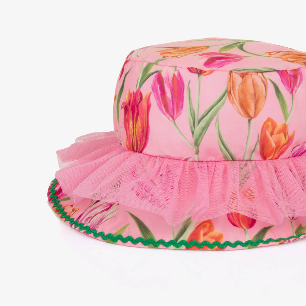 Selini Action-Girls Tulip Patterned Pink Sun Hat | Childrensalon Outlet