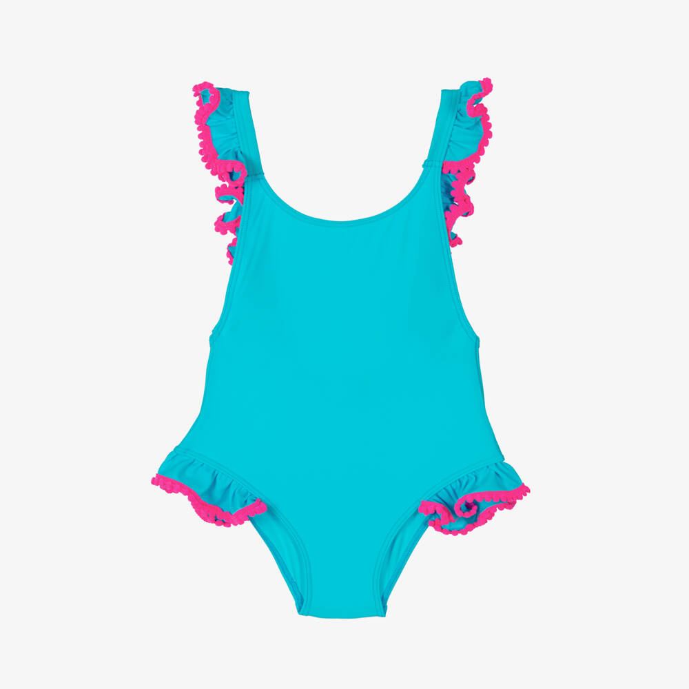 Selini Action-Girls Turquoise Swimsuit with Pink Accents | Childrensalon Outlet