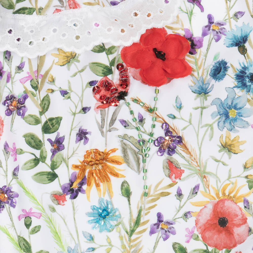 Selini Action-Girls White Beaded Floral Ruffle Swimsuit | Childrensalon Outlet