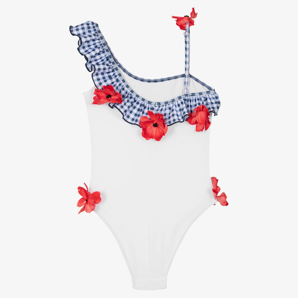 Selini Action-Girls White & Blue Gingham Poppy Swimsuit | Childrensalon Outlet