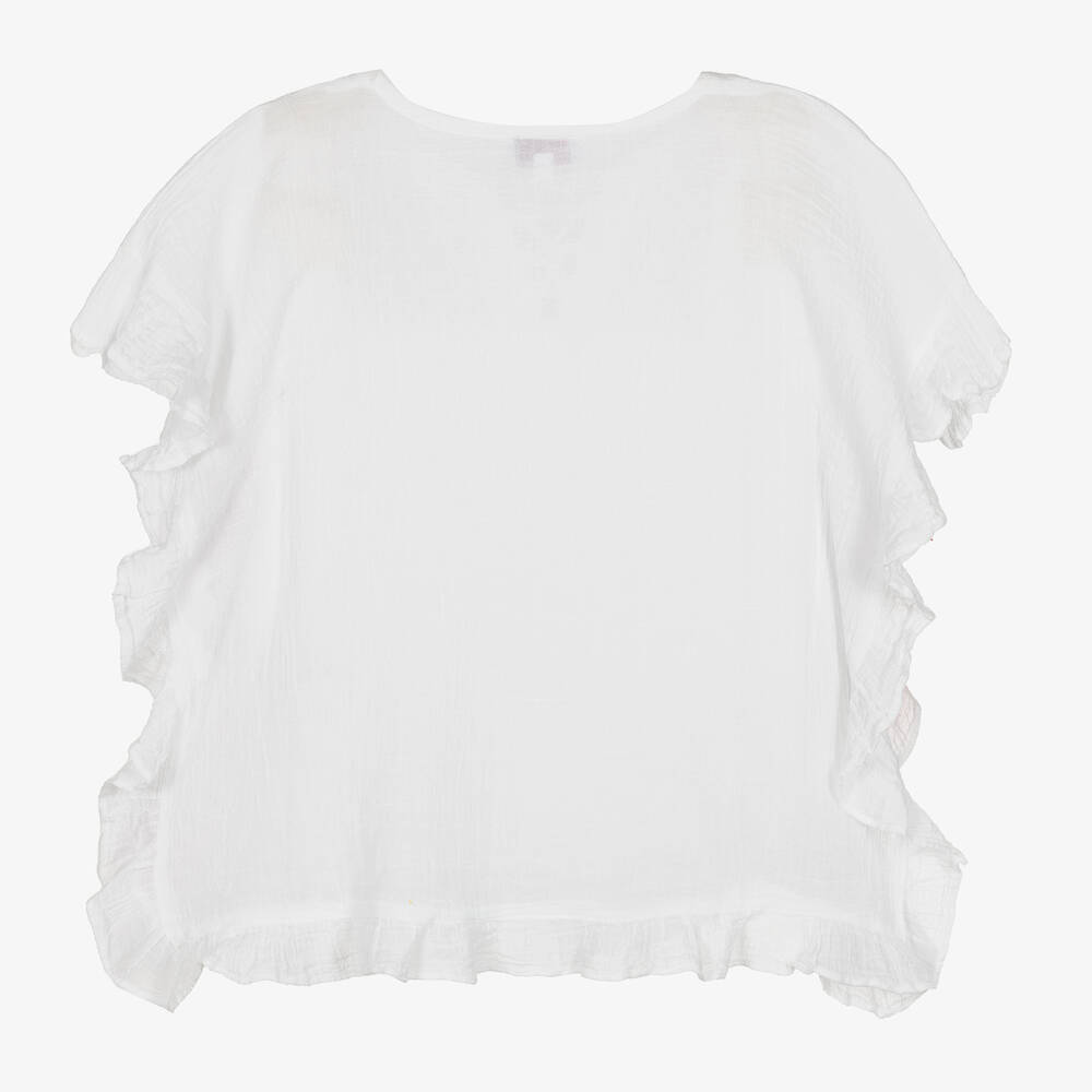 Selini Action-Белый кафтан из марлевой ткани с маками и бантиками | Childrensalon Outlet