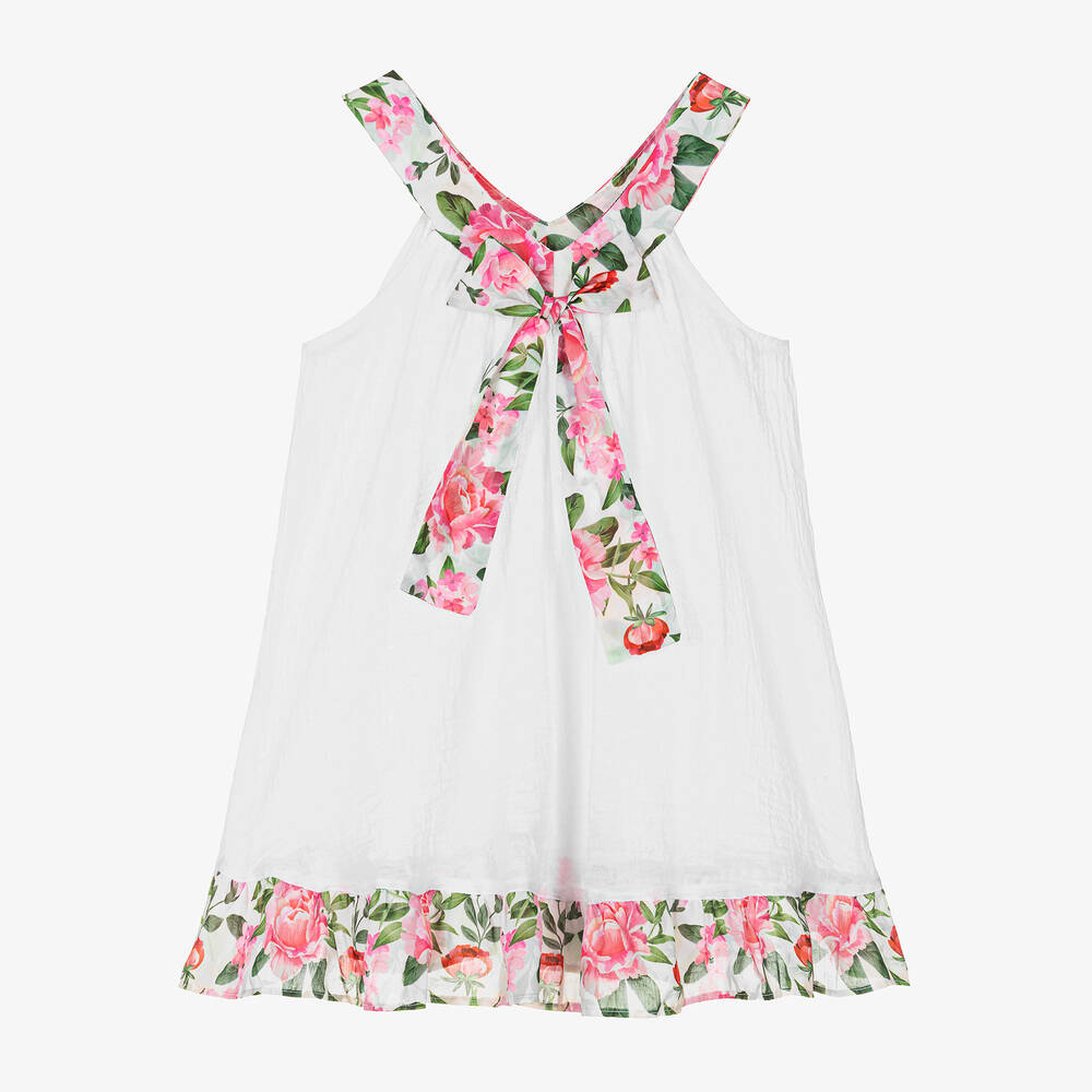 Selini Action Girls White Cotton Cheesecloth Beach Dress Childrensalon Outlet