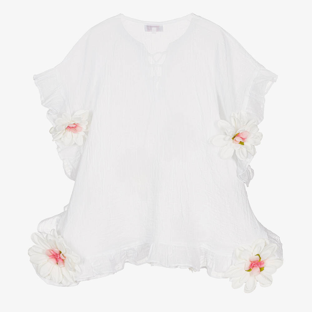 Selini Action-قفطان قطن لون أبيض للبنات | Childrensalon Outlet