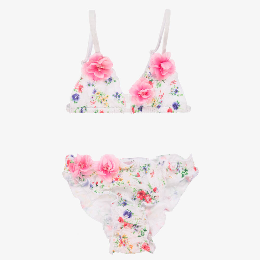 Selini Action - Maillot deux pièces fleuri blanc Fille | Childrensalon