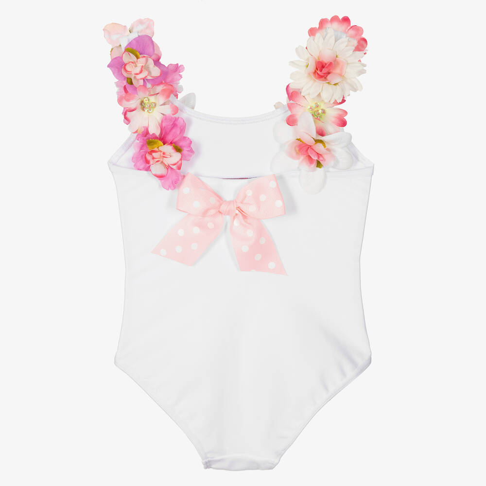 White swimsuit with pink flowers outlet
