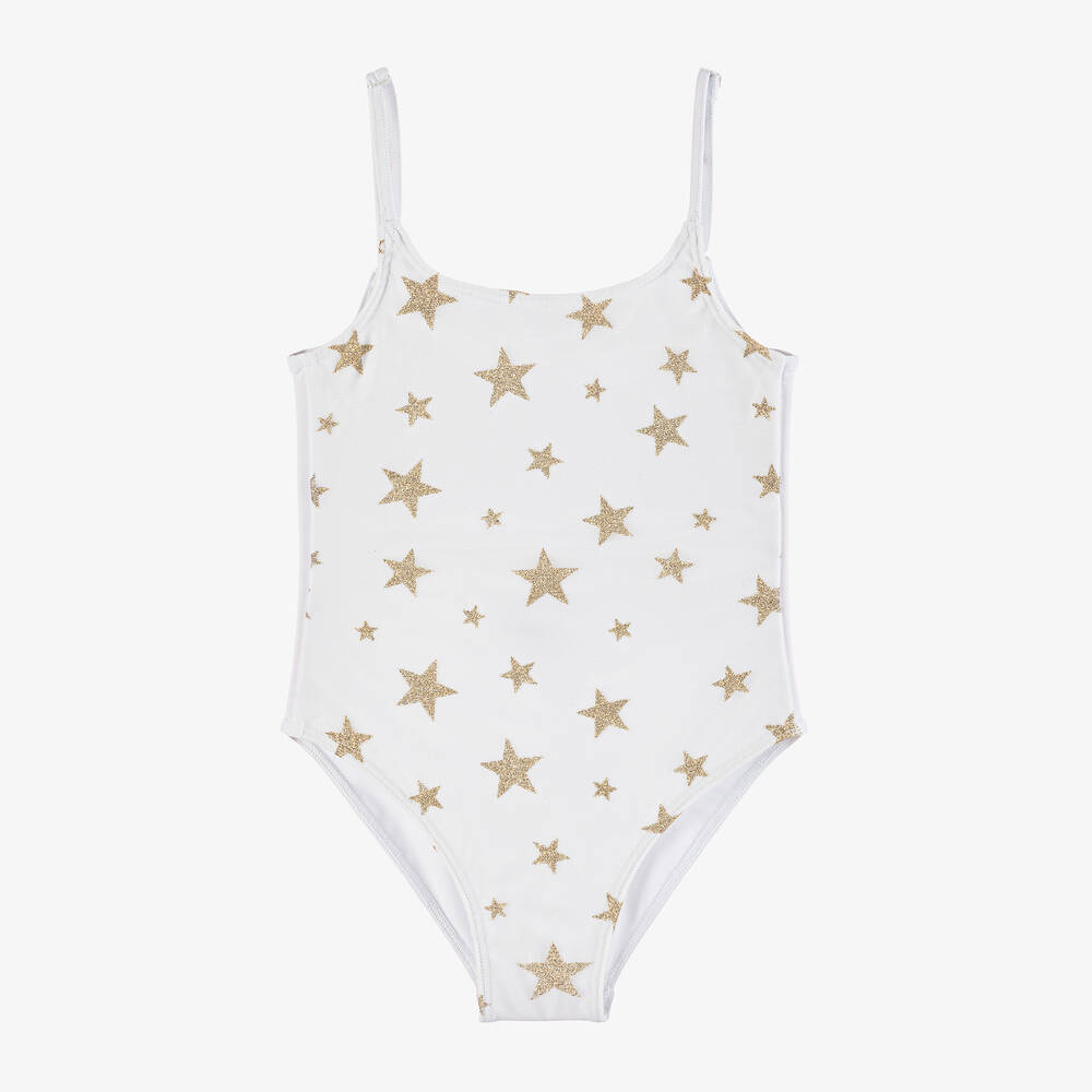 Selini Action-Girls White & Gold Glitter Star Swimsuit | Childrensalon Outlet