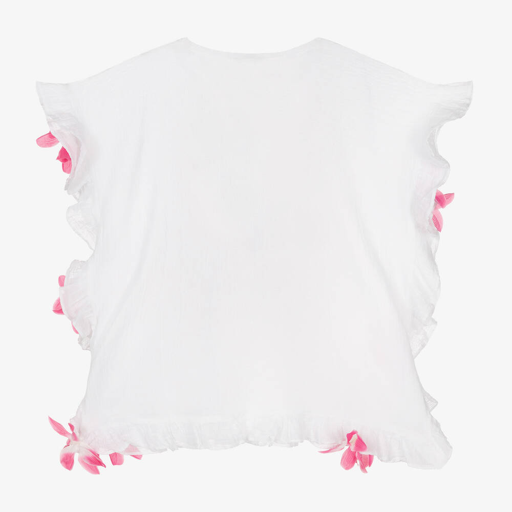 Selini Action-Girls White & Pink Cotton Flower Kaftan | Childrensalon Outlet