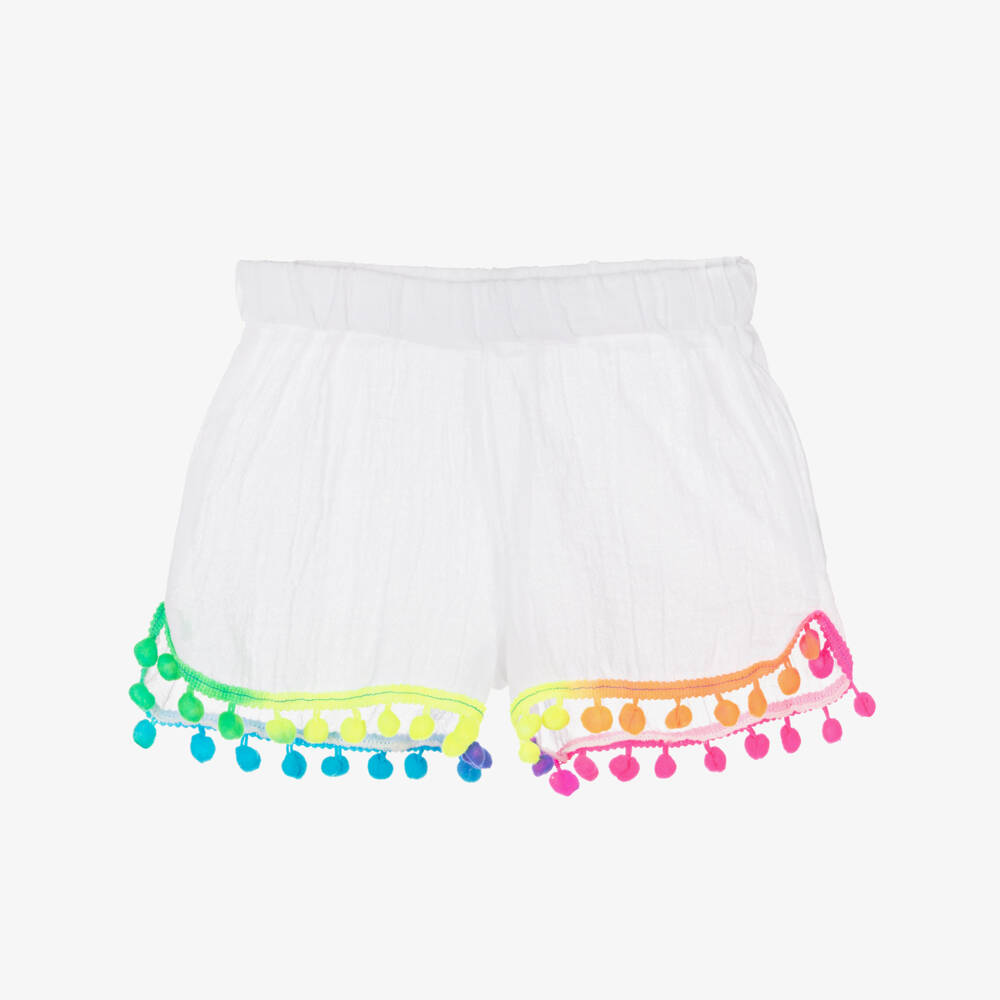 Selini Action-Girls White Pom-Pom Cotton Shorts | Childrensalon Outlet